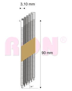 Hřebíky CHN, D hlava pásek papír 34° 3,1/90 konvex RON, 2000 ks